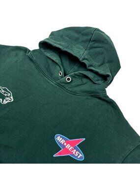 Mr. Beast Men's Logo L/S Pullover Hoodie Green • Small